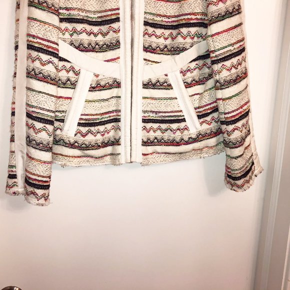 IRO Elomi Zip Front Silk Leather Jacket Embroidered Blazer Textured Pockets - Picture 6 of 8